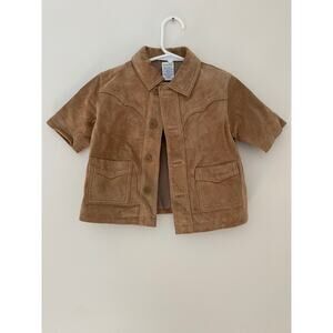 Gymboree Vintage 0-6M 100% Genuine Leather Tan Short Sleeve Collared Jacket EUC